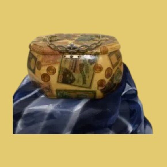Vintage Mid-Century Decoupage Wood Box Handbag Old Money - Picture 11 of 16